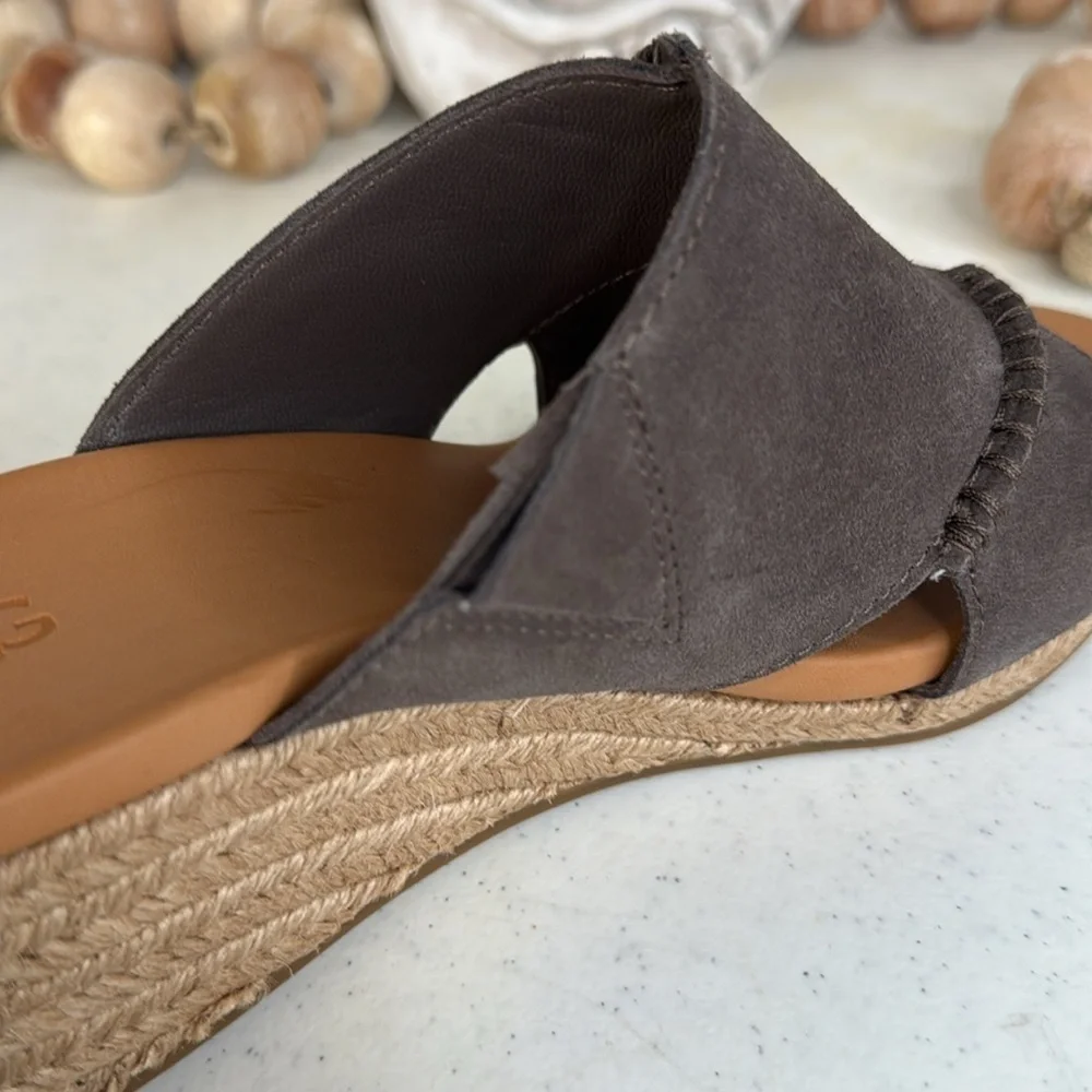 UGG Taia Wedge Slide Sandals - Suede (For Women) Color Mollasses Sz 8
